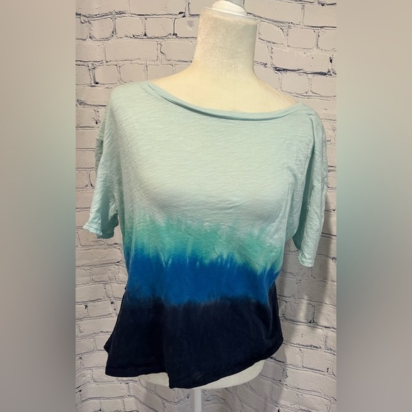 Womens Aqua Cotton Tie Dye Short Sleeve Crew Neck Top large - Picture 2 of 5